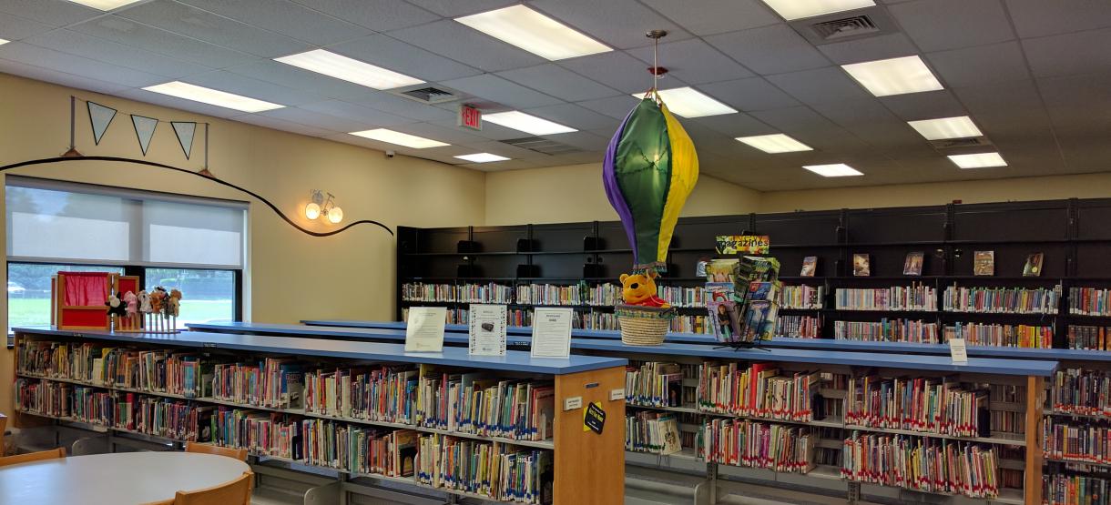 Short bookcases in the children's section of the library