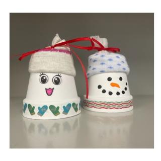 December craft:  paint-a-pot snowmen